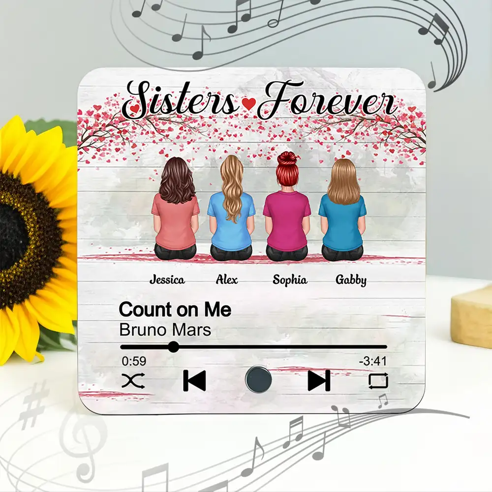 “Sisters ♥ Forever” Beach Music Magnet – Custom Names & Song, Heartfelt Gift for Sisters