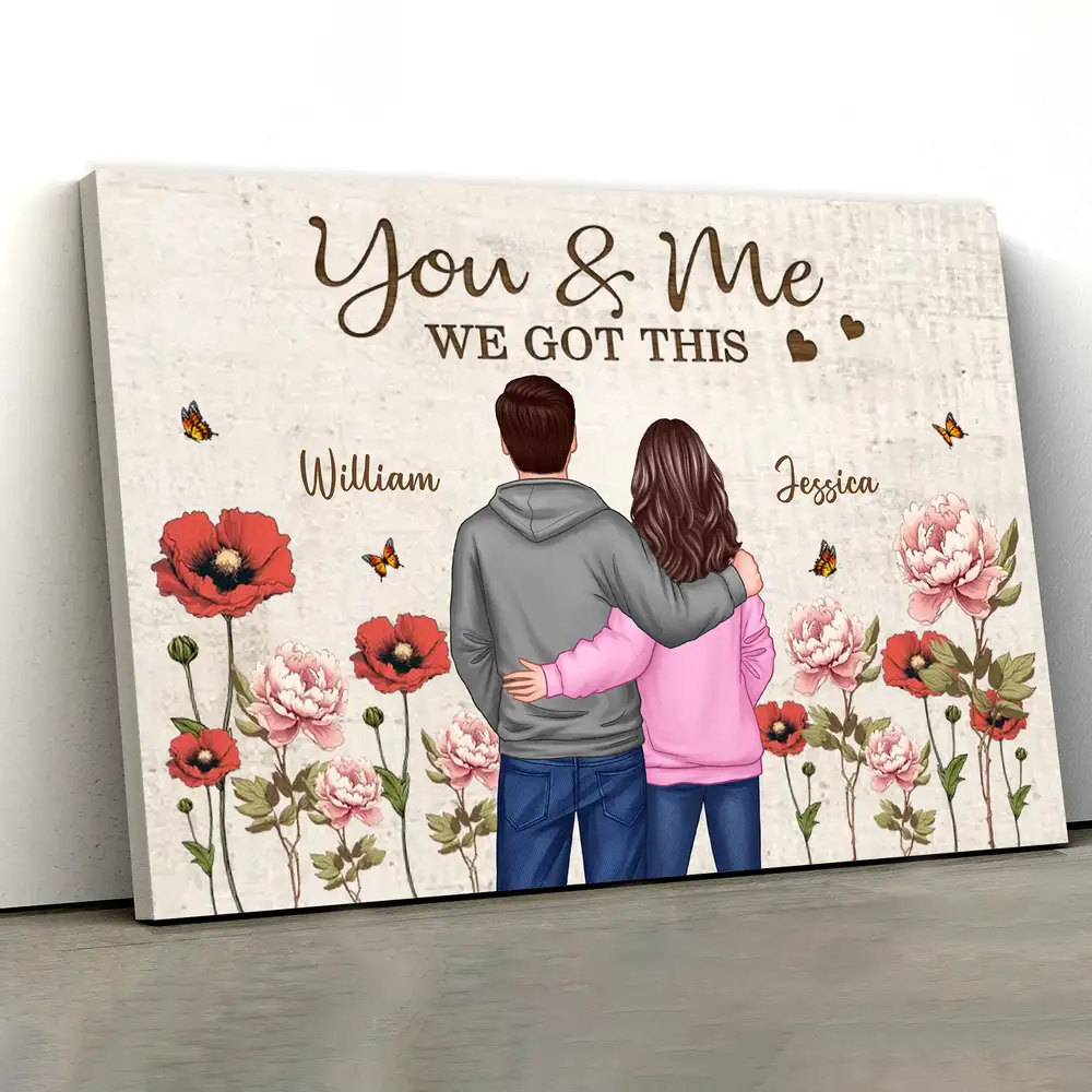 You & Me – We Got This Poster Custom Names, Poppy Flowers, Romantic Wall Art for Couples - Image 2