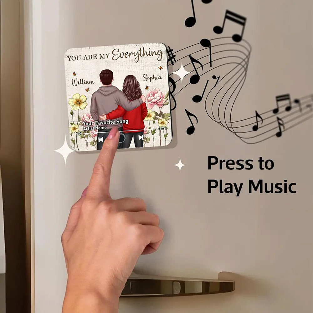“You & Me – We Got This” Rustic Flower Music Magnet – Embracing Couple, Personalized Anniversary Keepsake - Image 4