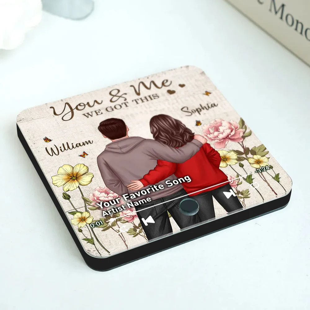 “You & Me – We Got This” Rustic Flower Music Magnet – Embracing Couple, Personalized Anniversary Keepsake - Image 8