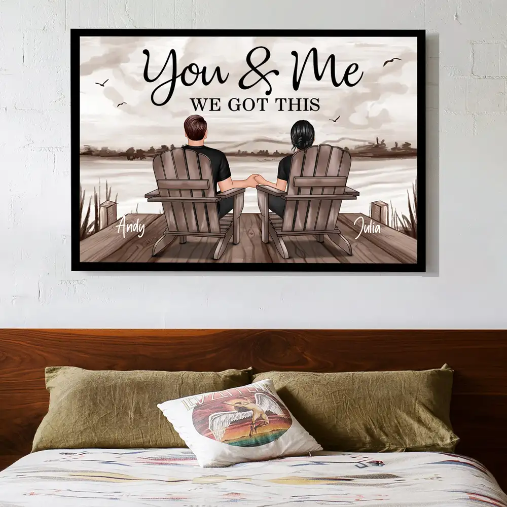 “You & Me – We Got This” Custom Beach Poster – Personalized Names, Couple on the Beach, Perfect Gift