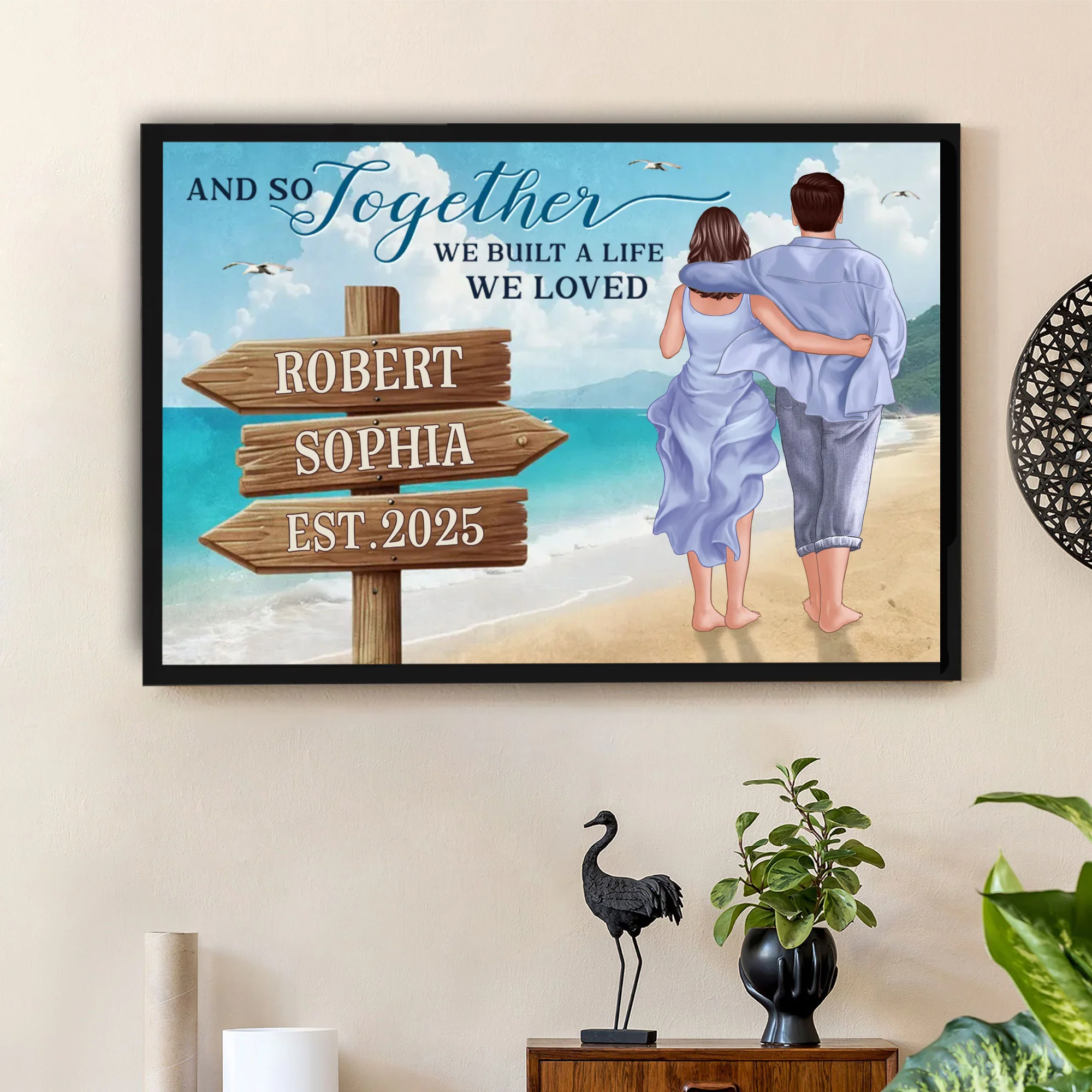 Beach Couple Embracing Scene – Valentine’s Custom Canvas, Plaques, Keychains, Ornaments & More Gift Ideas