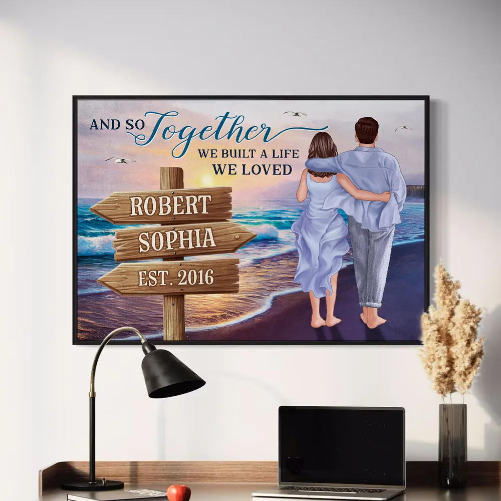 Beach Couple Embracing Scene – Valentine’s Custom Canvas, Plaques, Keychains, Ornaments & More Gift Ideas - Image 3