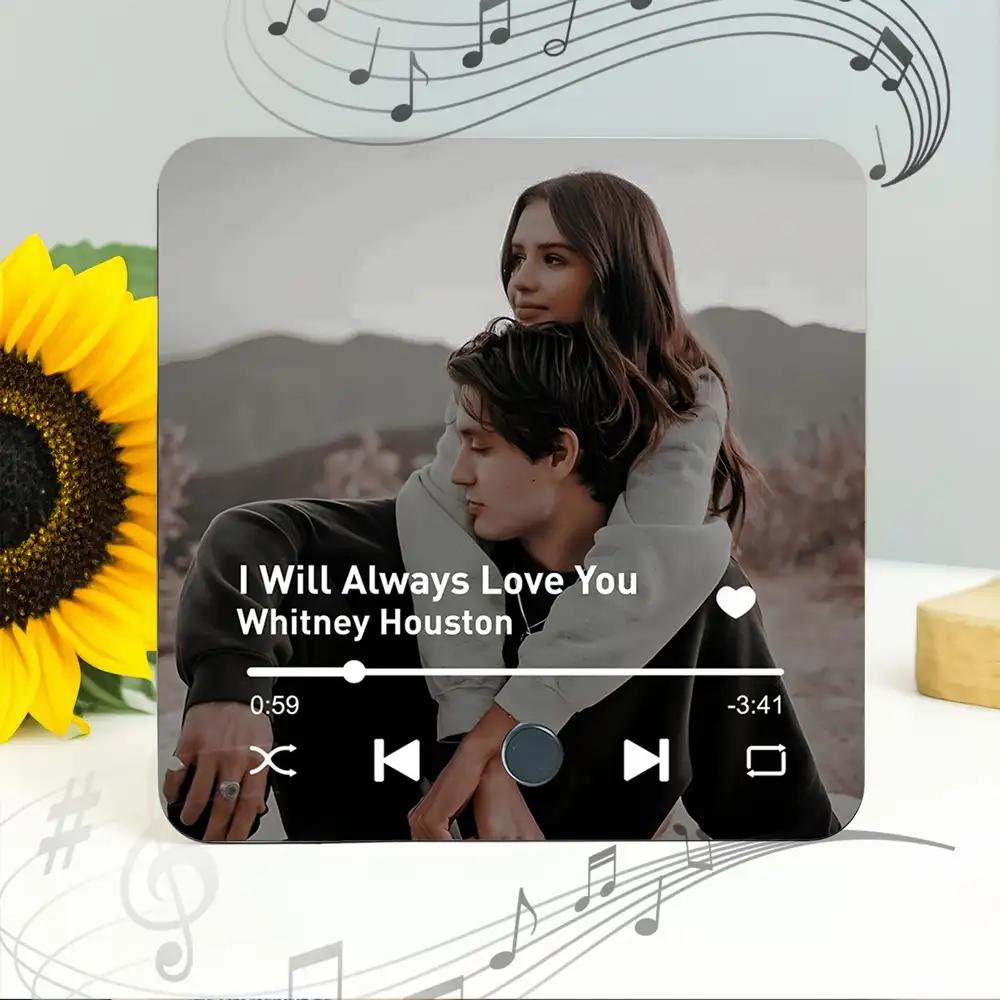 “Our Love Song – Custom Acrylic Music Magnet with Photo & Spotify-Style Player, Romantic Gift for Couples”
