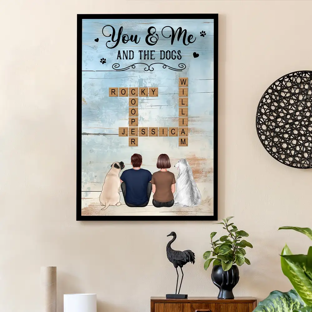 "You, Me and the Dogs" Crossword Personalized Poster – Custom Couple and Pets Gift with Names - Image 2