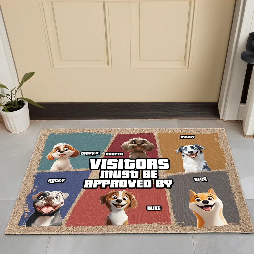 Visitors Must Be Approved By Funny Personalized Dog Doormat – Custom Pet Welcome Mat for Dog Owners