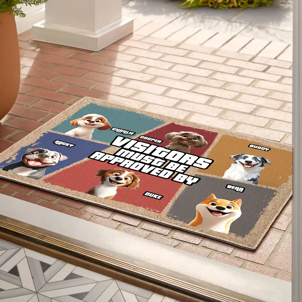 Visitors Must Be Approved By Funny Personalized Dog Doormat – Custom Pet Welcome Mat for Dog Owners - Image 2