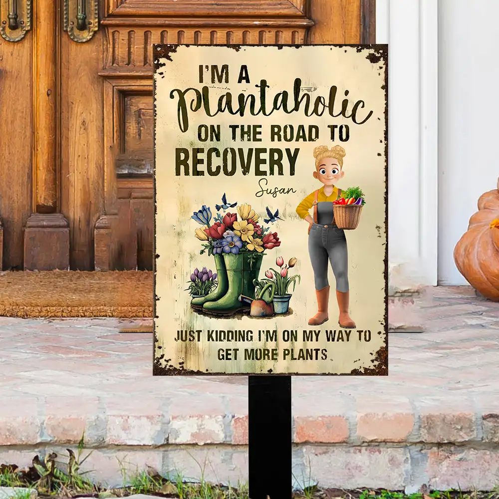 Custom Garden Iron Sign – "Plantaholic on the Road to Recovery" Humorous Gift for Plant Parents - Image 2