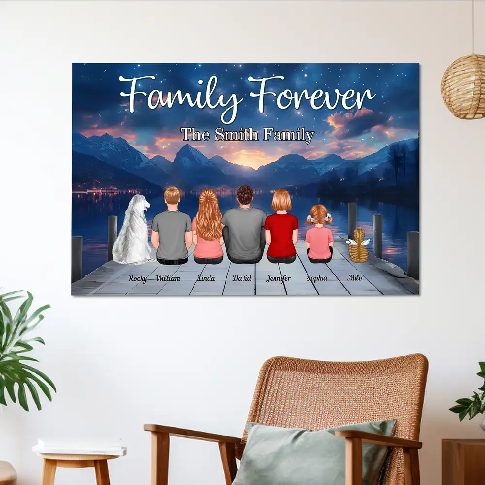 Custom Family Poster – “Family Forever” Back View with Names, Kids and Pets, Framed or Canvas Available - Image 2