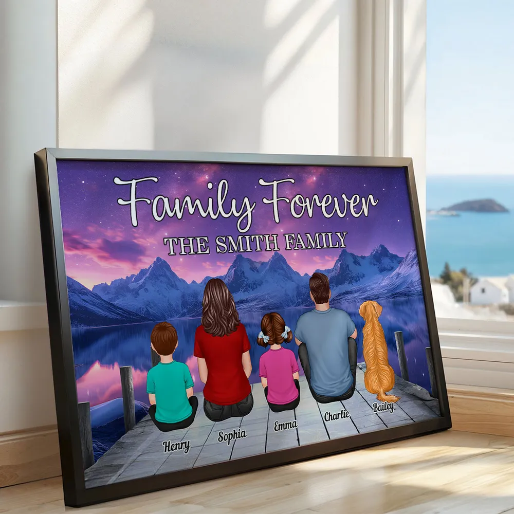 Custom Family Poster – “Family Forever” Back View with Names, Kids and Pets, Framed or Canvas Available - Image 9