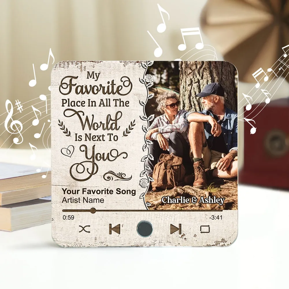 "My Favorite Place Is Next To You" Music Fridge Magnet with Couple Photo – Gift For Him, For Her - Image 3