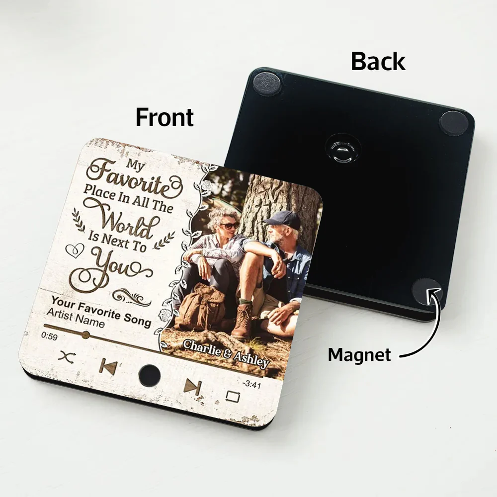 "My Favorite Place Is Next To You" Music Fridge Magnet with Couple Photo – Gift For Him, For Her - Image 5
