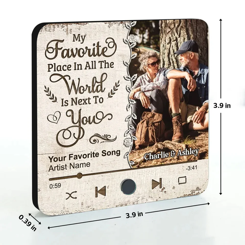 "My Favorite Place Is Next To You" Music Fridge Magnet with Couple Photo – Gift For Him, For Her - Image 6