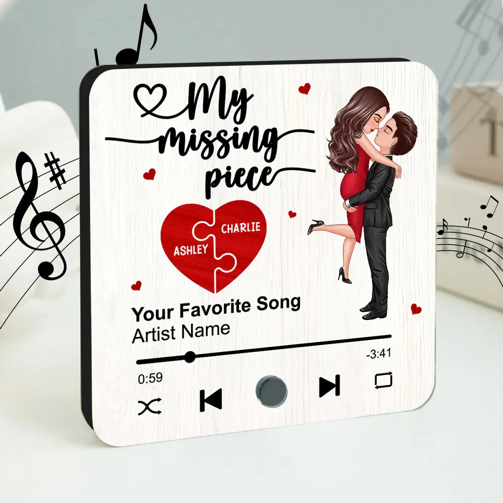 My Missing Piece Gift For Her Gift For Him Couple Kissing Favorite Song Personalized Music Fridge Magnet - Image 3