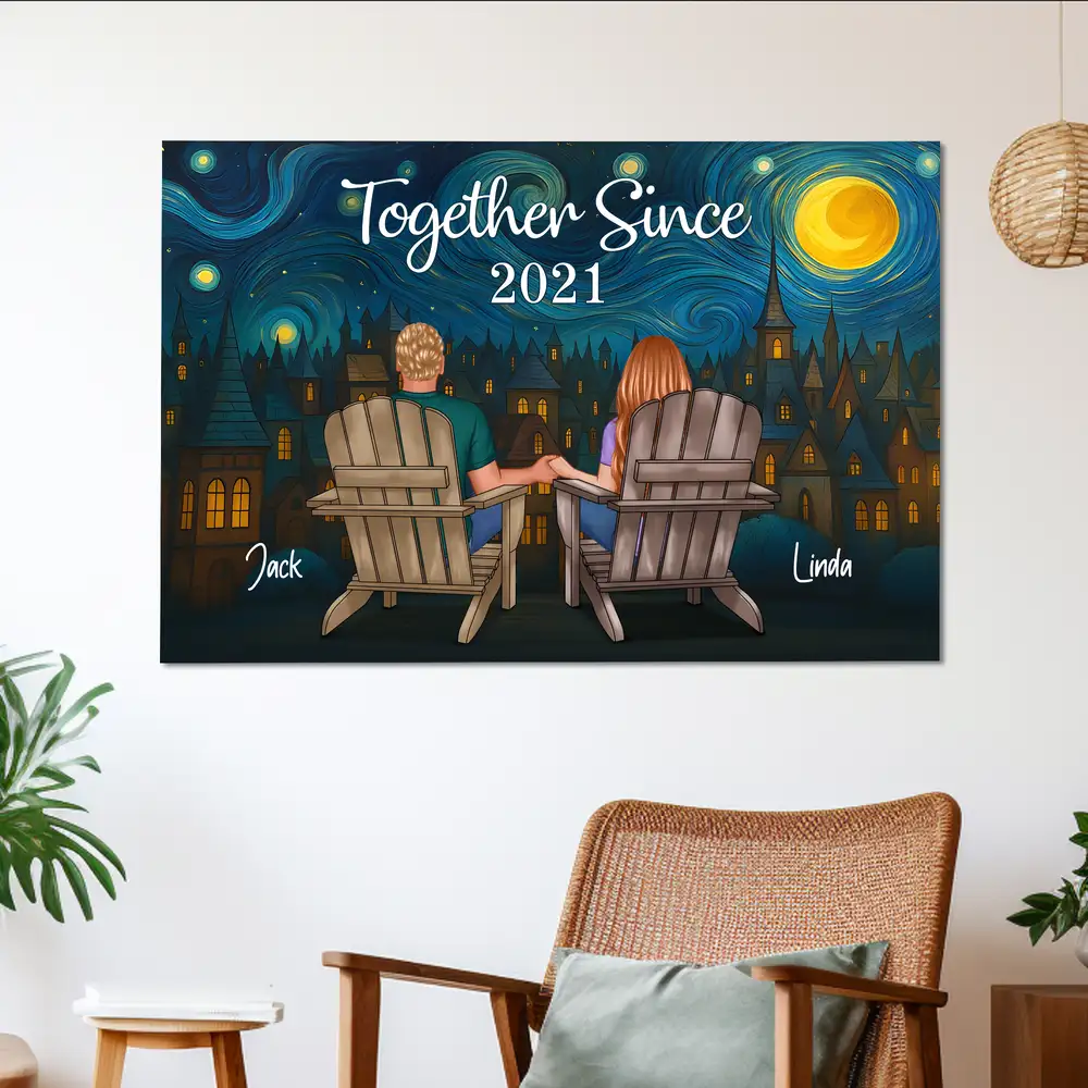 Together Since Starry Night Poster – Custom Back View Couple Art, Romantic Gift for Anniversary