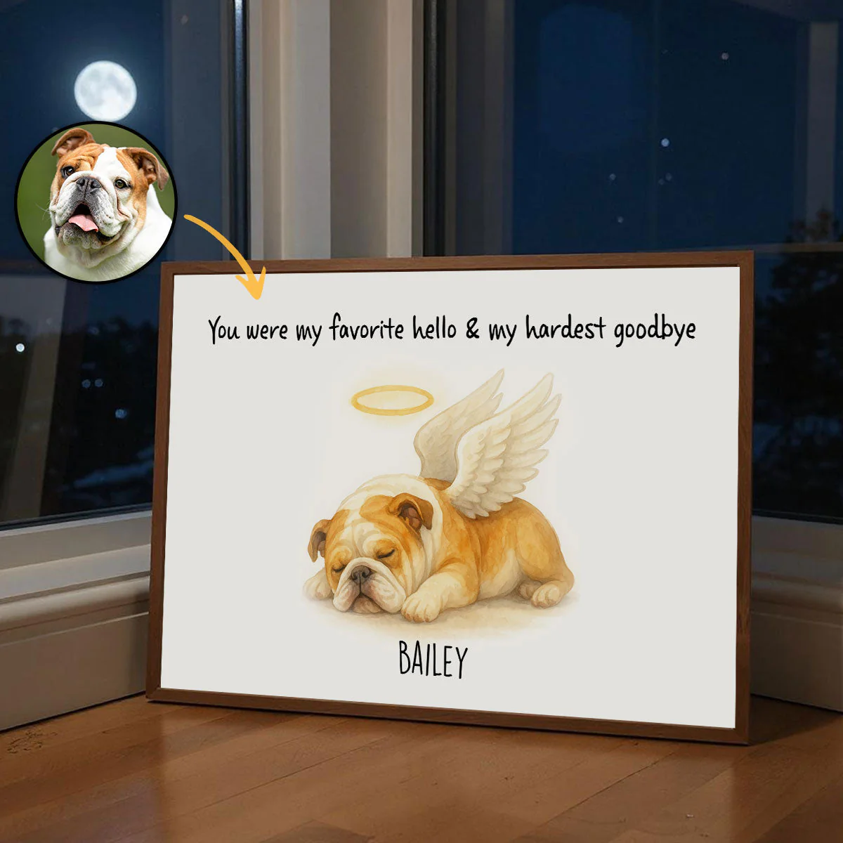 Pet Memorial Canvas with Sleeping Angel Pet – "You Were My Favorite Hello & My Hardest Goodbye" Personalized Wall Art - Image 9