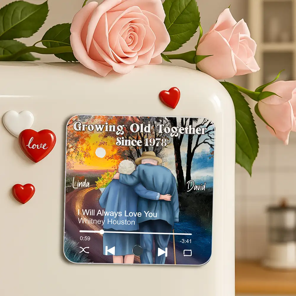 Growing Old Together Custom Acrylic Music Magnet – Personalized Couple Gift with Song, Names & Date - Image 2