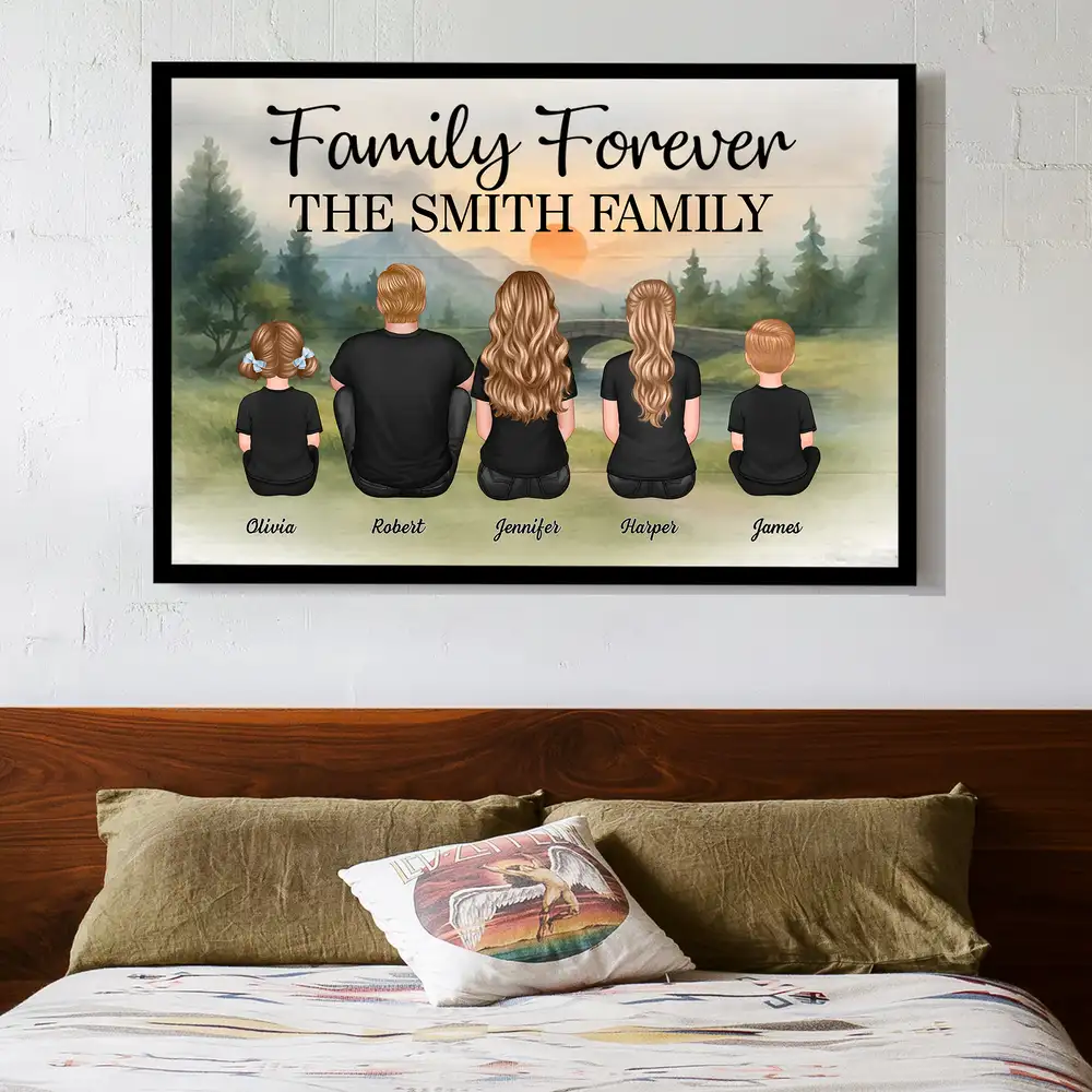 Personalized "Family Forever" Poster – Custom Family Names and Loving Family Illustration