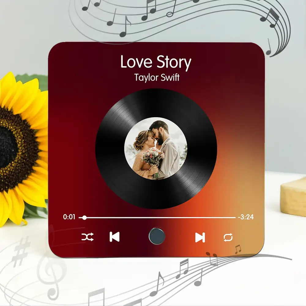 Personalized Acrylic Music Magnet with Couple Photo – Custom Song and Artist Name