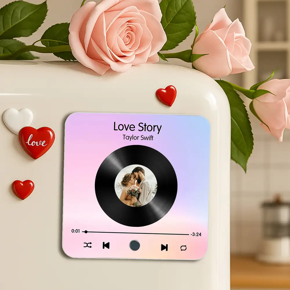Personalized Acrylic Music Magnet with Couple Photo – Custom Song and Artist Name - Image 4