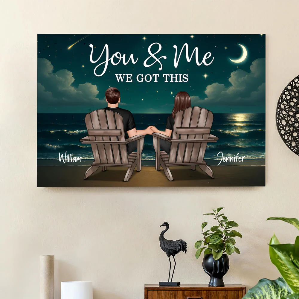 "You & Me We Got This" Romantic Poster – Custom Names and Couple Illustration Under Night Sky - Image 2