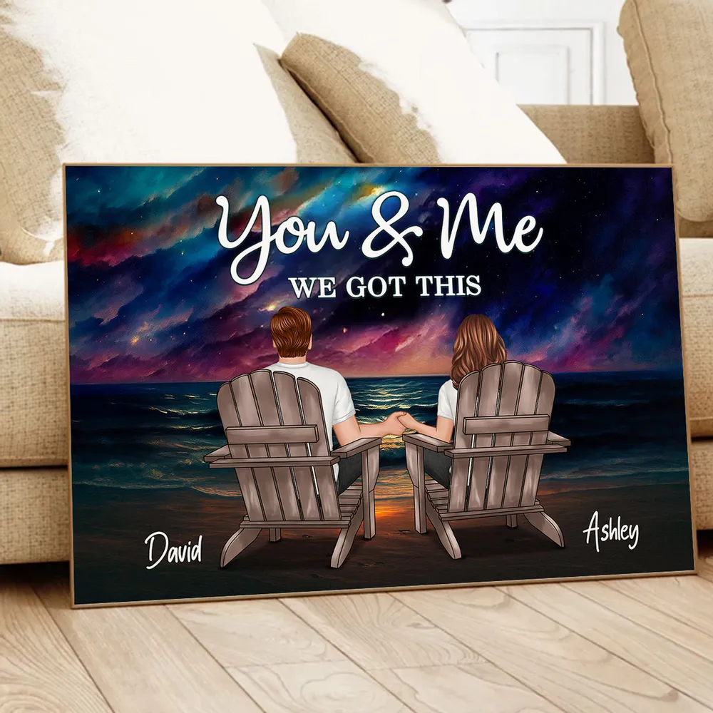 "You & Me We Got This" Romantic Poster – Custom Names and Couple Illustration Under Night Sky - Image 4