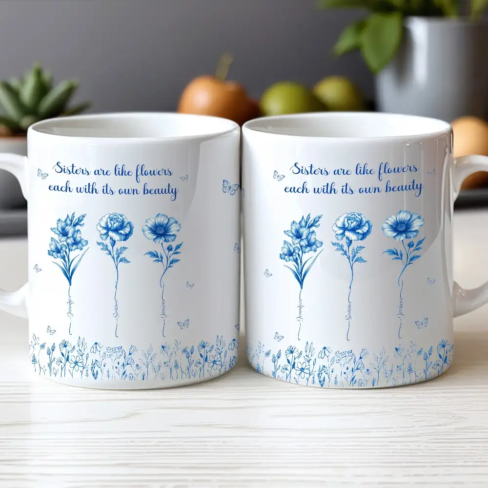 Sisterhood Mug with Names and Flowers – Personalized Floral Gift for Sister or Best Friend - Image 2