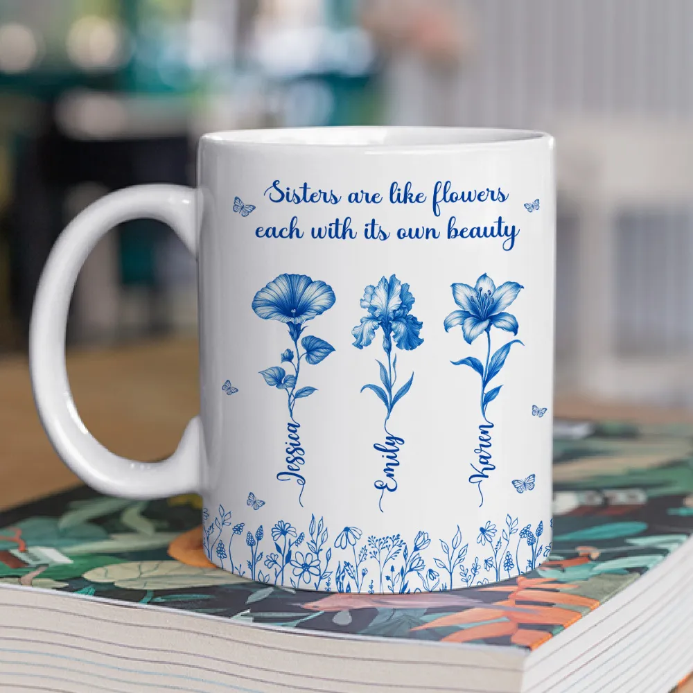 Sisterhood Mug with Names and Flowers – Personalized Floral Gift for Sister or Best Friend - Image 7