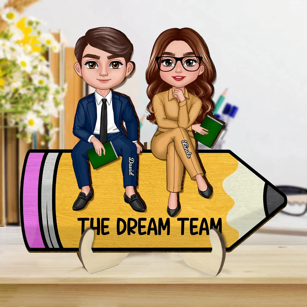 The Dream Team 2-Layer Wooden Plaque – Personalized Pencil-Shaped Teacher Appreciation Gift