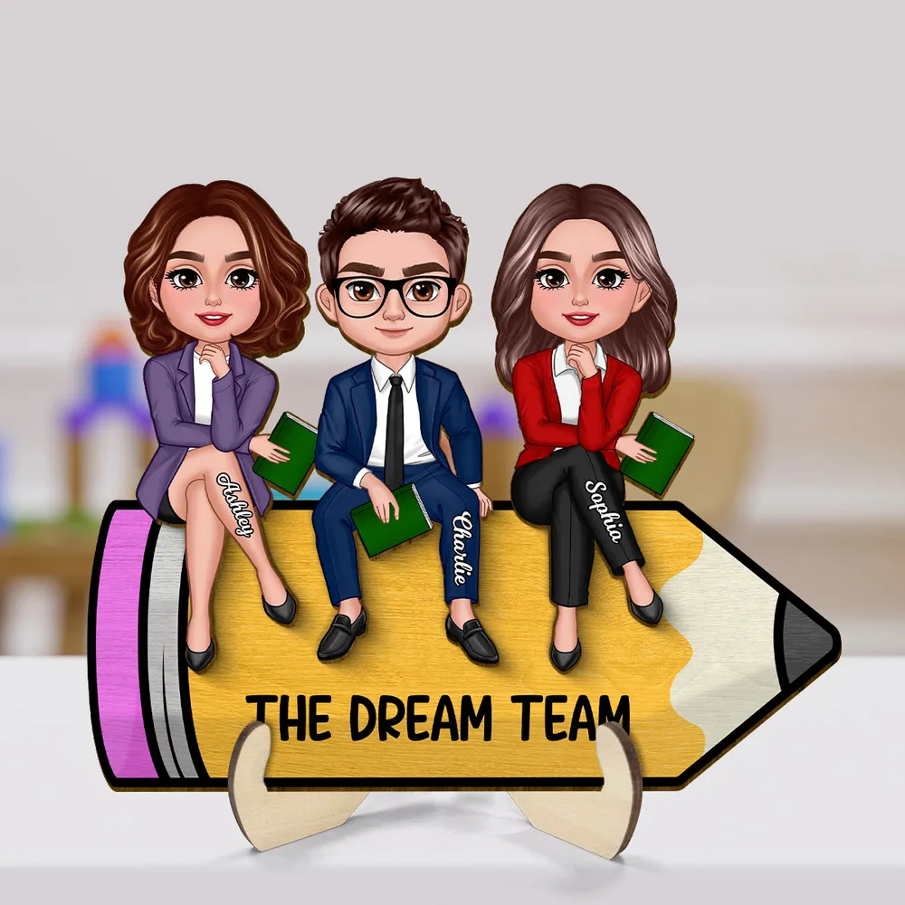 The Dream Team 2-Layer Wooden Plaque – Personalized Pencil-Shaped Teacher Appreciation Gift - Image 2