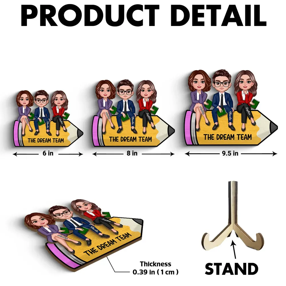 The Dream Team 2-Layer Wooden Plaque – Personalized Pencil-Shaped Teacher Appreciation Gift - Image 4