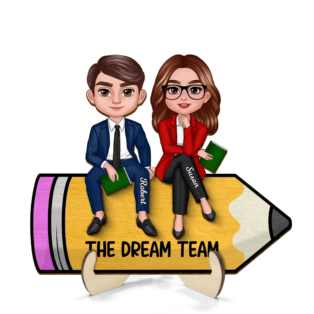 The Dream Team 2-Layer Wooden Plaque – Personalized Pencil-Shaped Teacher Appreciation Gift - Image 6