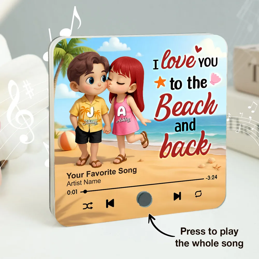 "My Favorite Place In All The World Is Next To You" – Personalized Couple Music Fridge Magnet with Beach Illustration - Image 2