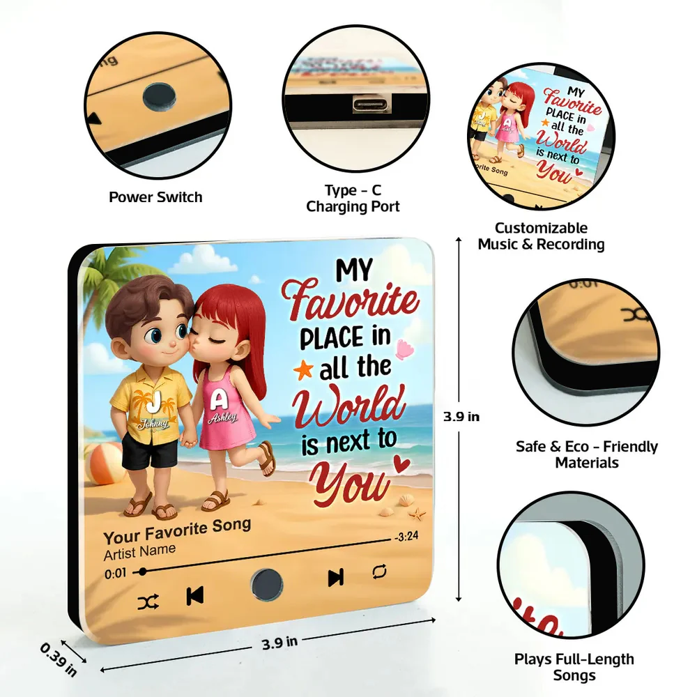 "My Favorite Place In All The World Is Next To You" – Personalized Couple Music Fridge Magnet with Beach Illustration - Image 8