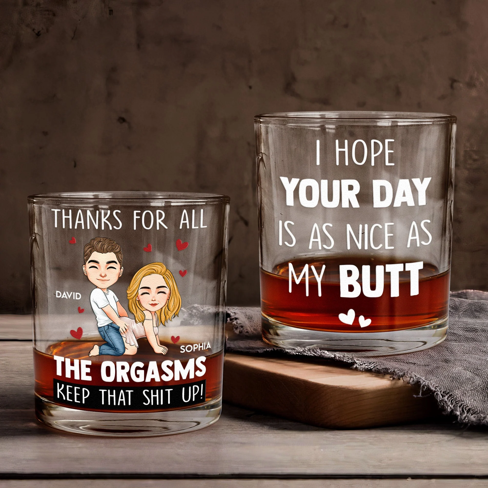 Funny Couple Cartoon Whiskey Glass Set - Personalized Gift Cup - Image 3