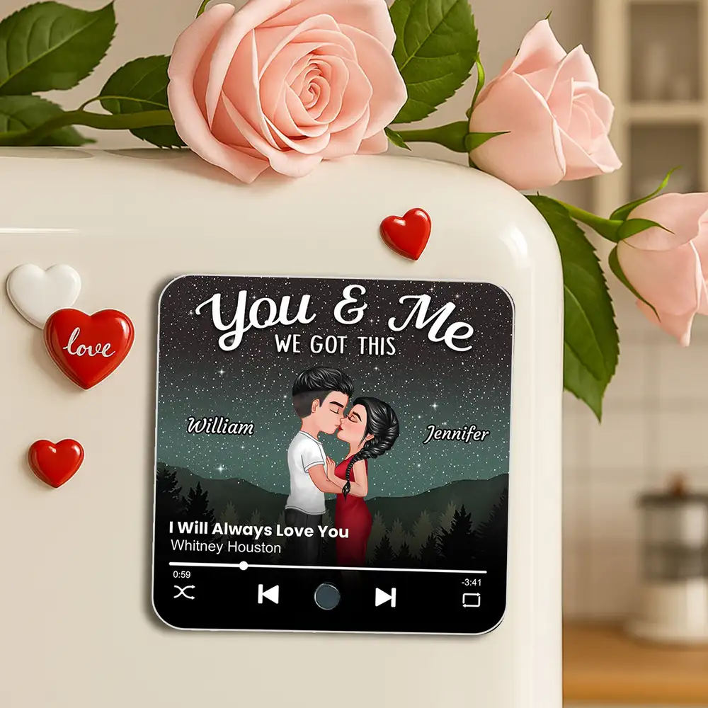Personalized Couple Fridge Magnet – Romantic Starry Night Background with Favorite Song and Custom Names - Image 2