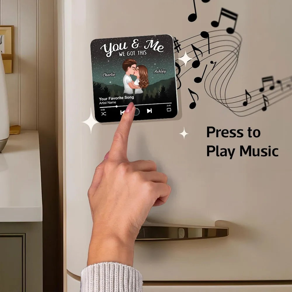Personalized Couple Fridge Magnet – Romantic Starry Night Background with Favorite Song and Custom Names - Image 4