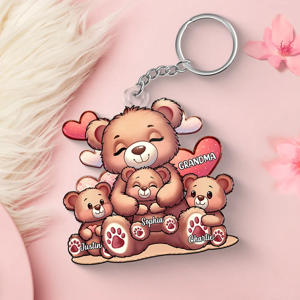 Grandma Bear Hugs Personalized Acrylic Keychain, Creative Gift from Grandkids - Image 2