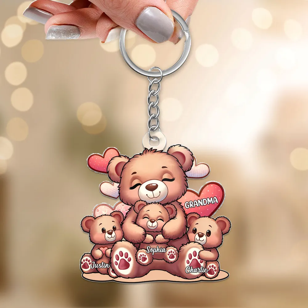 Grandma Bear Hugs Personalized Acrylic Keychain, Creative Gift from Grandkids - Image 3