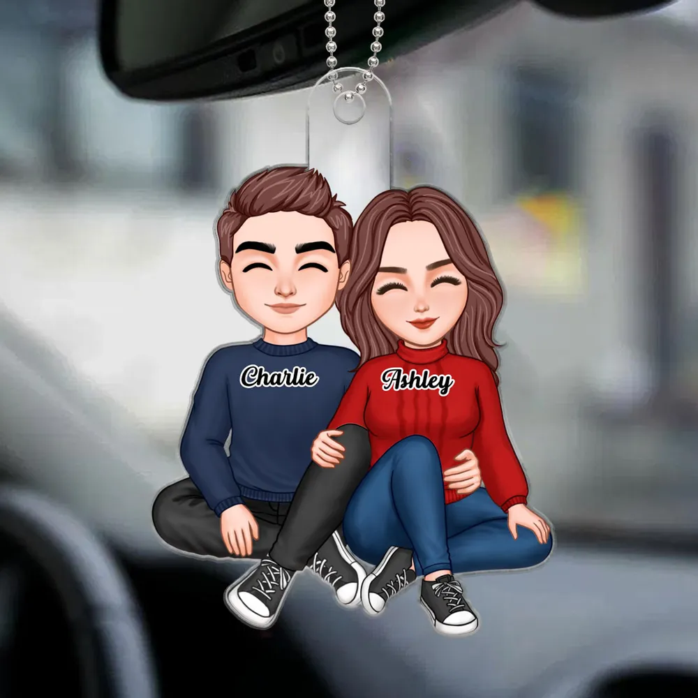 Snuggling Couple Acrylic Car Hanger – Romantic Anniversary Keepsake