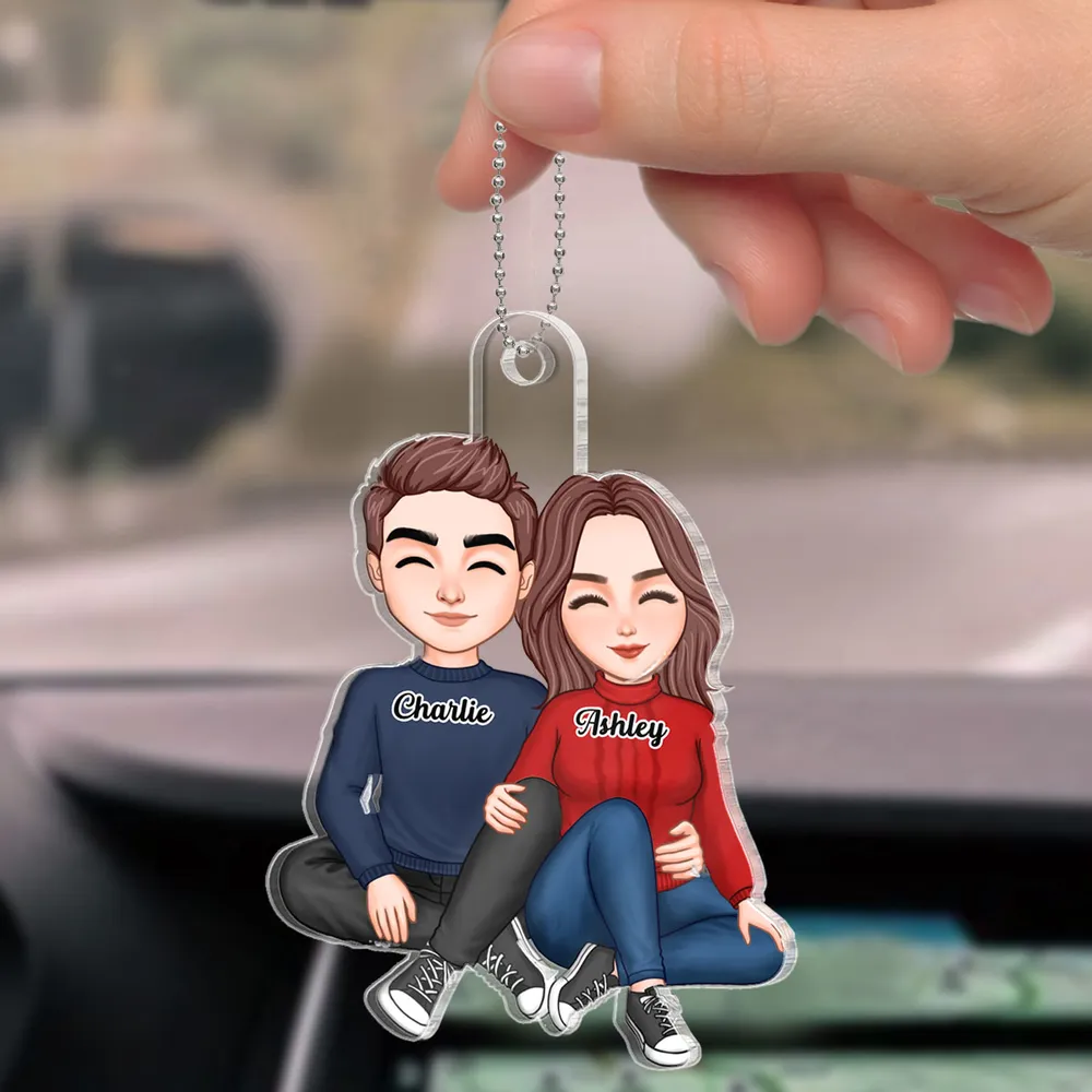 Snuggling Couple Acrylic Car Hanger – Romantic Anniversary Keepsake - Image 2