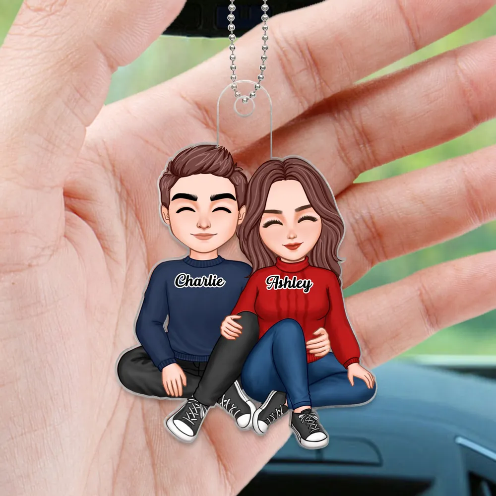 Snuggling Couple Acrylic Car Hanger – Romantic Anniversary Keepsake - Image 4