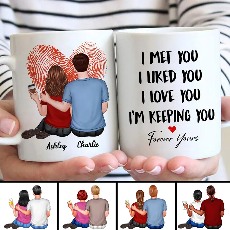 “I Met You I Love You” Fingerprint Heart White Ceramic Mug – Romantic Custom Gift - Image 3
