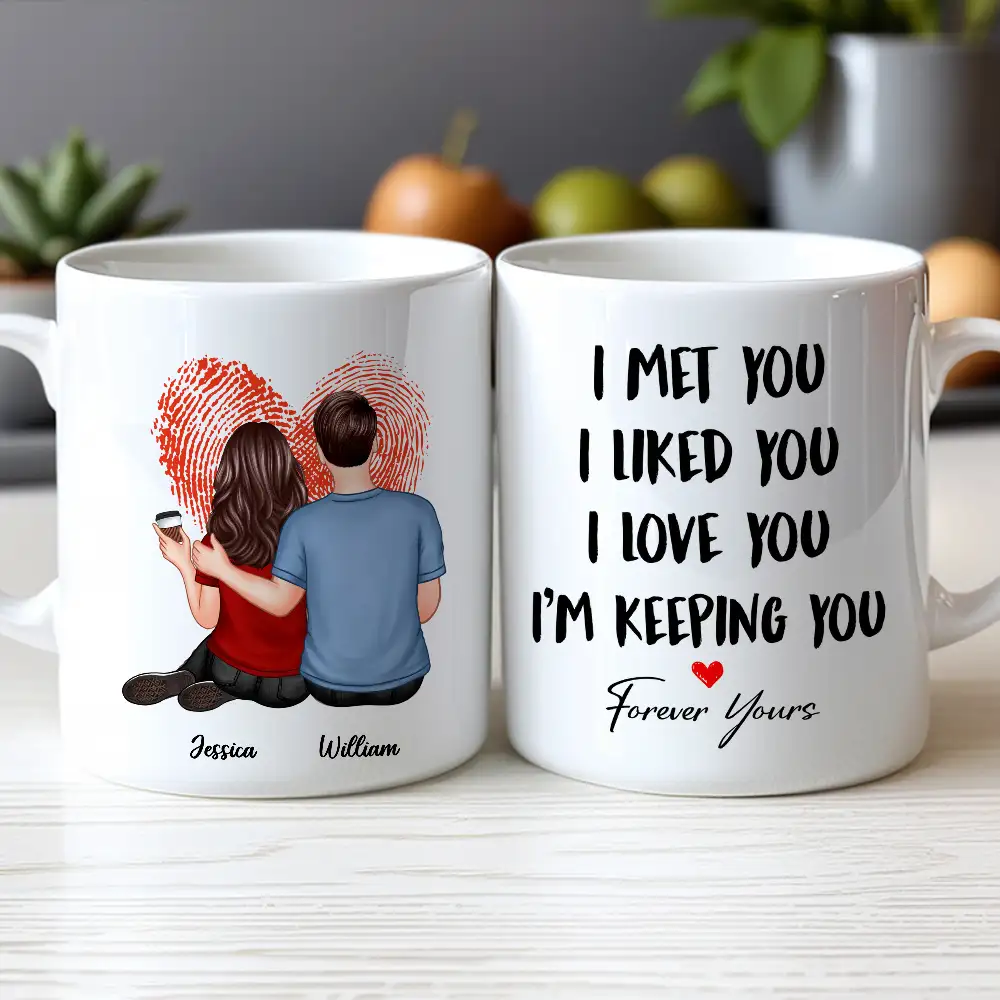 “I Met You I Love You” Fingerprint Heart White Ceramic Mug – Romantic Custom Gift - Image 4