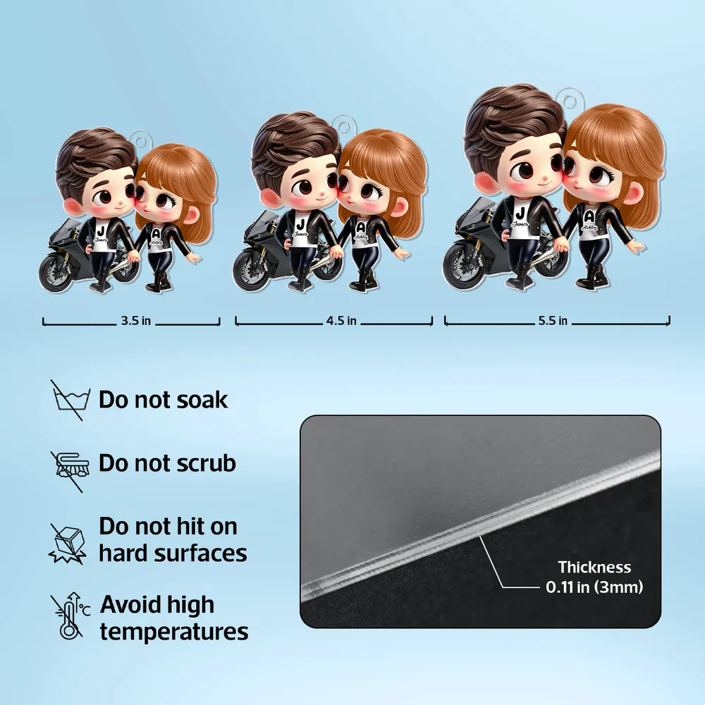His & Her Initials Biker Couple Acrylic Car Hanger – Creative Gift for Lovers - Image 4