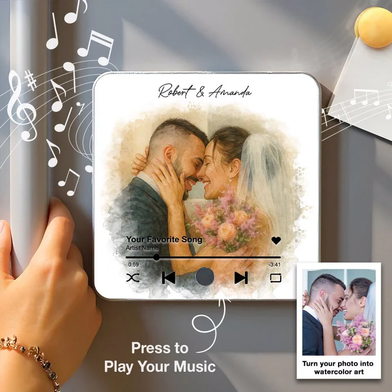 Personalized Couple Music Magnet – Custom Watercolor Photo Art with Song for Your Special Day - Image 3