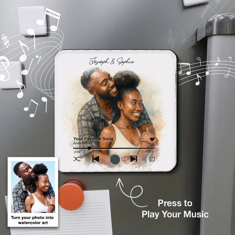 Personalized Couple Music Magnet – Custom Watercolor Photo Art with Song for Your Special Day - Image 5