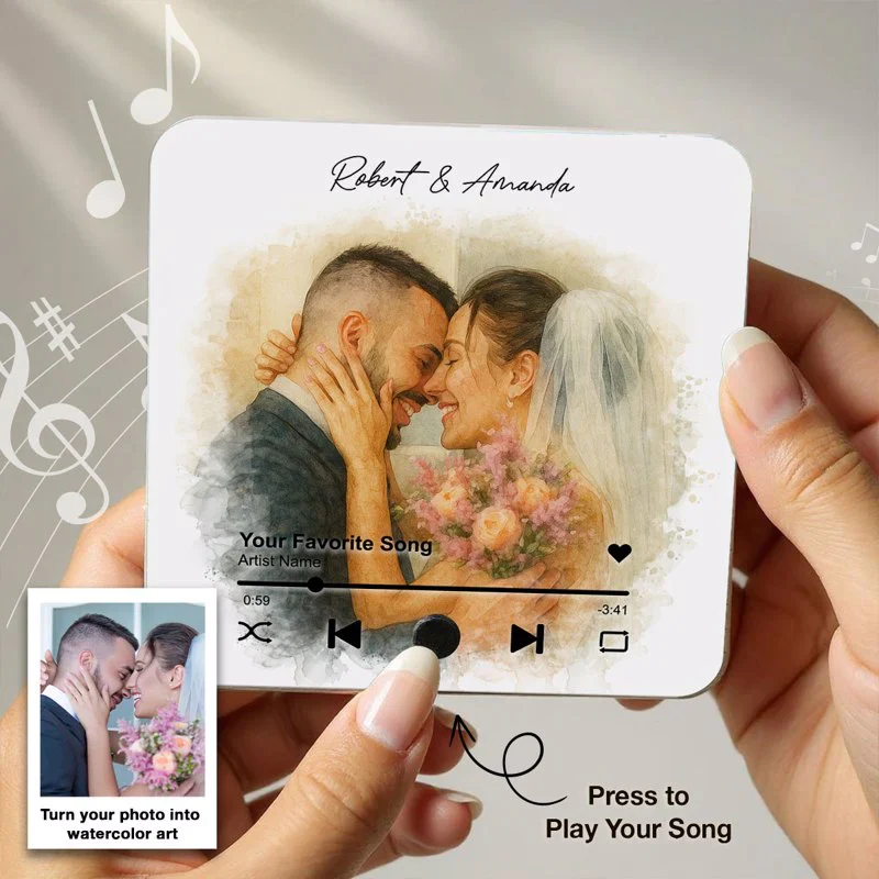 Personalized Couple Music Magnet – Custom Watercolor Photo Art with Song for Your Special Day - Image 6