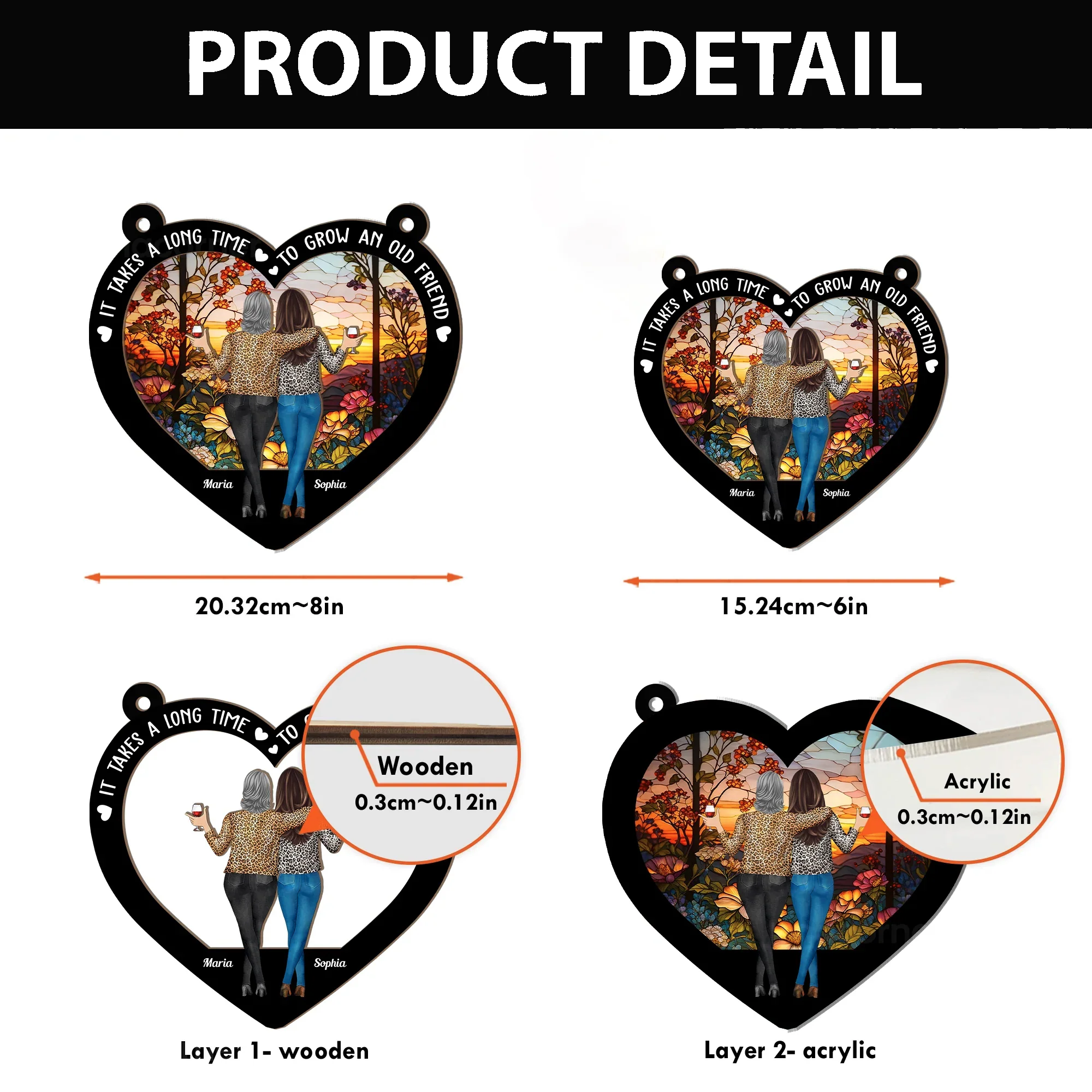 Heart-Shaped Wood and Acrylic Layered Ornament – “It Takes a Long Time to Grow an Old Friend” Gift for Best Friends - Image 4