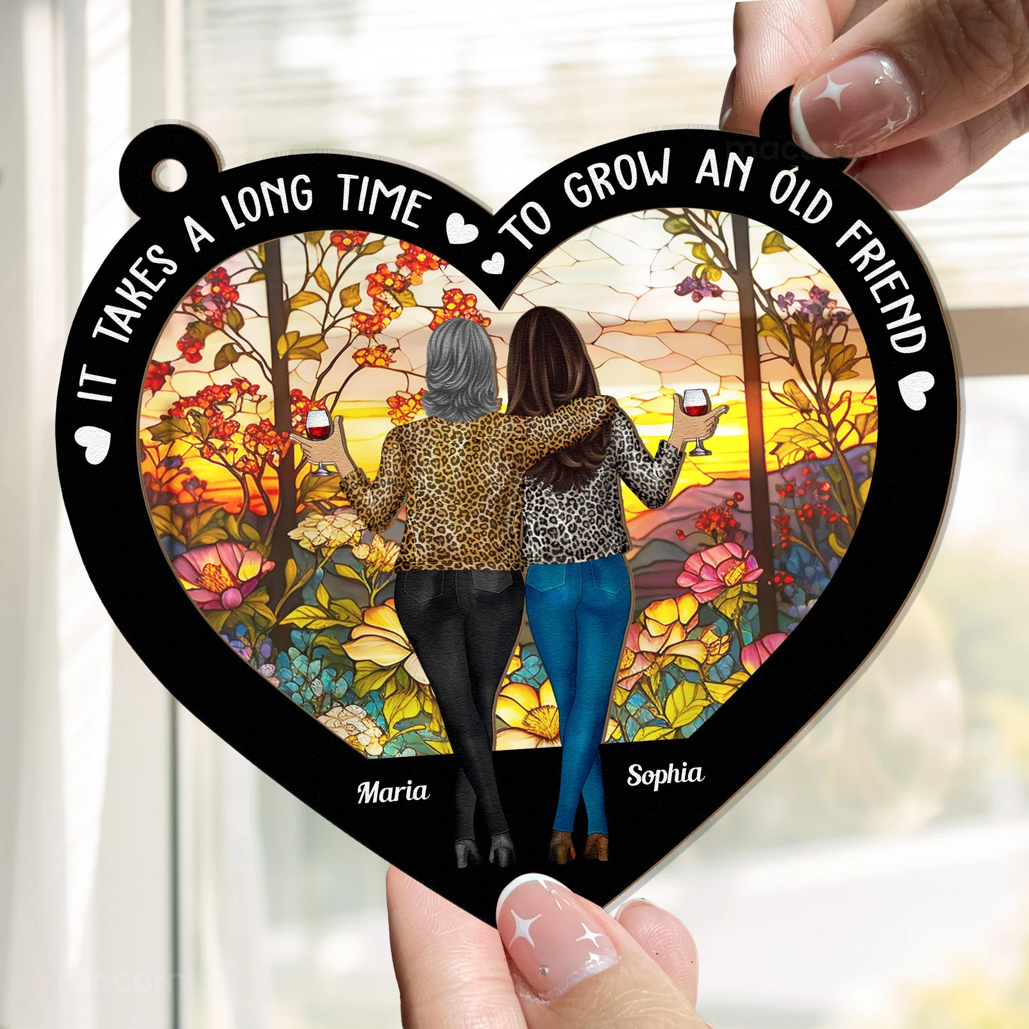 Heart-Shaped Wood and Acrylic Layered Ornament – “It Takes a Long Time to Grow an Old Friend” Gift for Best Friends - Image 6